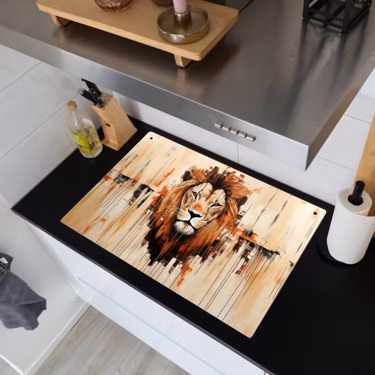 Leeuwenkop - Lijnen - Crème Inductie beschemer met haakjes klein -sfeer1