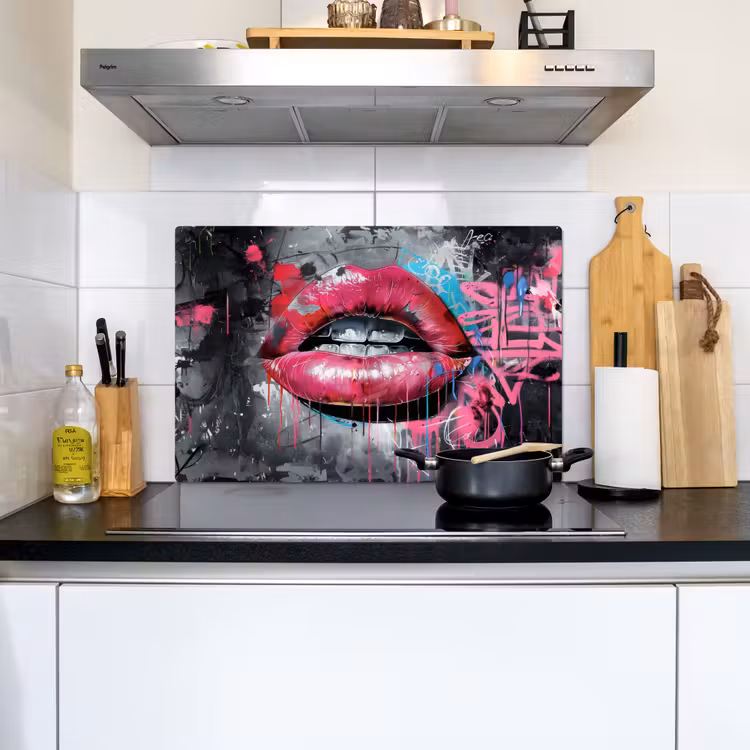 Lippen - Felroze - Graffiti - Verfstrepen Inductie beschemer met haakjes klein -sfeer2