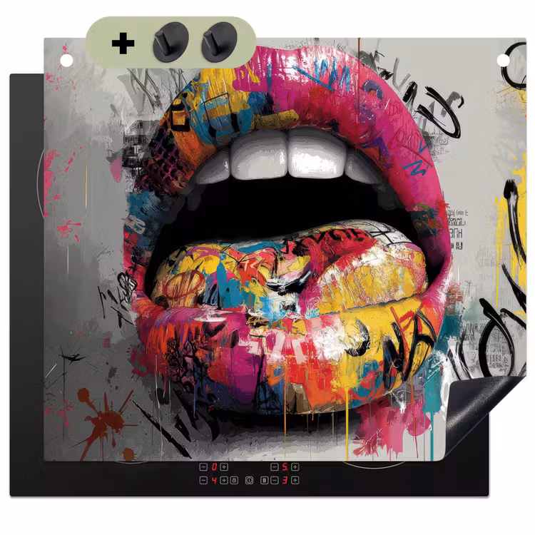 Lippen - Graffiti - Expressief Inductie beschemer met haakjes middel -3d