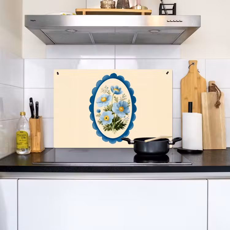 Lijst - Bloemen - Lichtblauw - Illustratie Inductie beschemer met haakjes klein -sfeer2