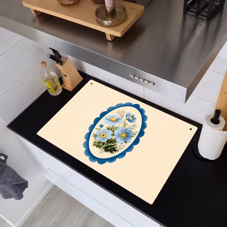 Lijst - Bloemen - Lichtblauw - Illustratie Inductie beschemer met haakjes klein -sfeer1