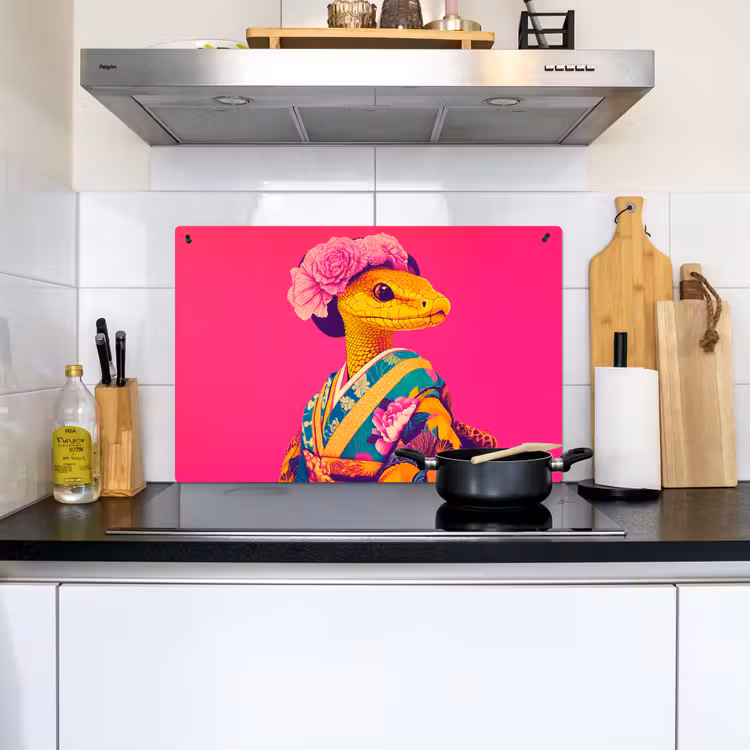 Hagedis - Bloemen - Roze - Kimono Inductie beschemer met haakjes klein -sfeer2