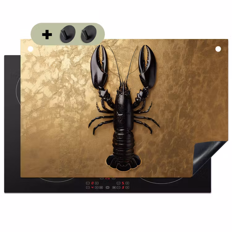 Kreeft - Zwart - Goud - Luxe Inductie beschemer met haakjes klein -3d