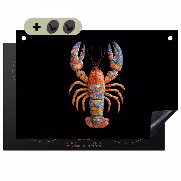 Kreeft - Borduur - Kleurrijk - Bloemen Inductie beschemer met haakjes klein -3d