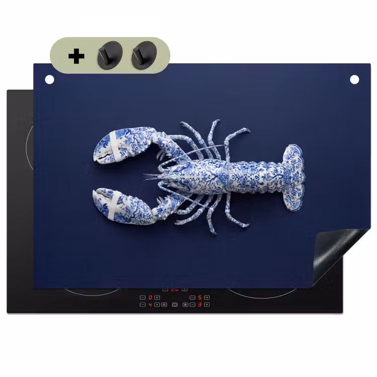 Kreeft - Porselein - Delfts - Blauw Inductie beschemer met haakjes klein -3d