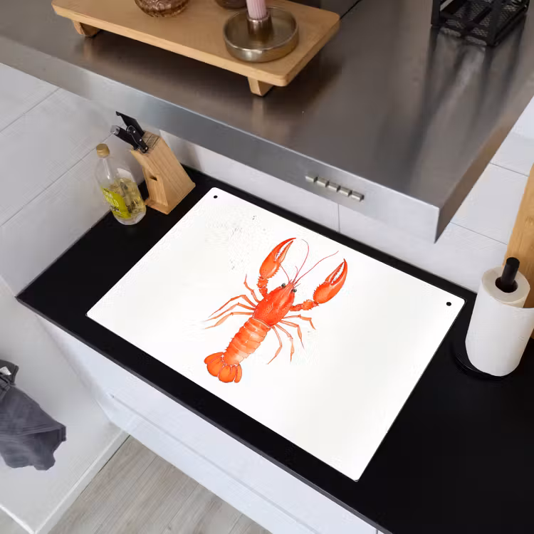 Kreeft - Waterverf - Aquarel - Oranje Inductie beschemer met haakjes klein -sfeer1