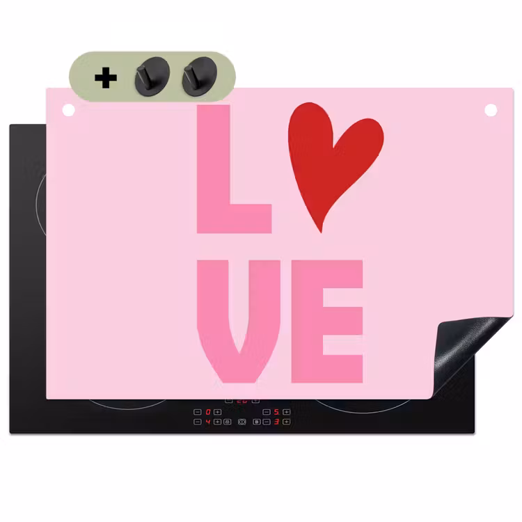 Love - Roze - Hart - Valentijn Inductie beschemer met haakjes klein -3d