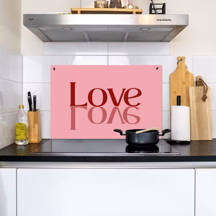 Love - Roze - Spiegeling Inductie beschemer met haakjes klein -sfeer2