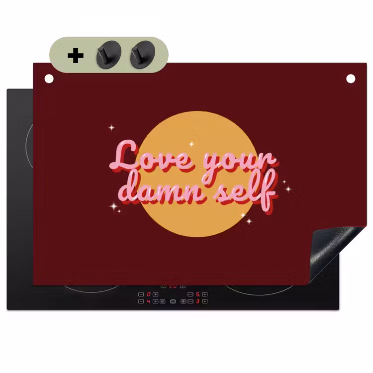 love your damn self - Cirkel - Glitter - Rood Inductie beschemer met haakjes klein -3d