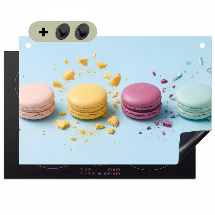 Macarons - Kleurrijk - Pastel Inductie beschemer met haakjes klein -3d