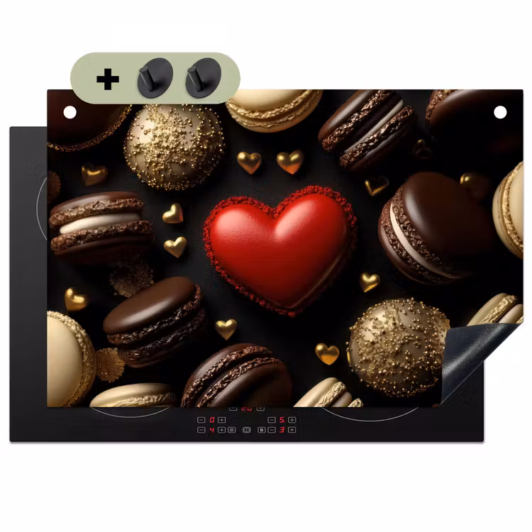 Macarons - Rood - Hart Inductie beschemer met haakjes klein -3d