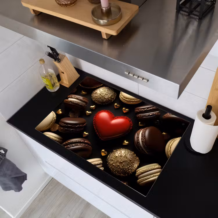 Macarons - Rood - Hart Inductie beschemer met haakjes klein -sfeer1
