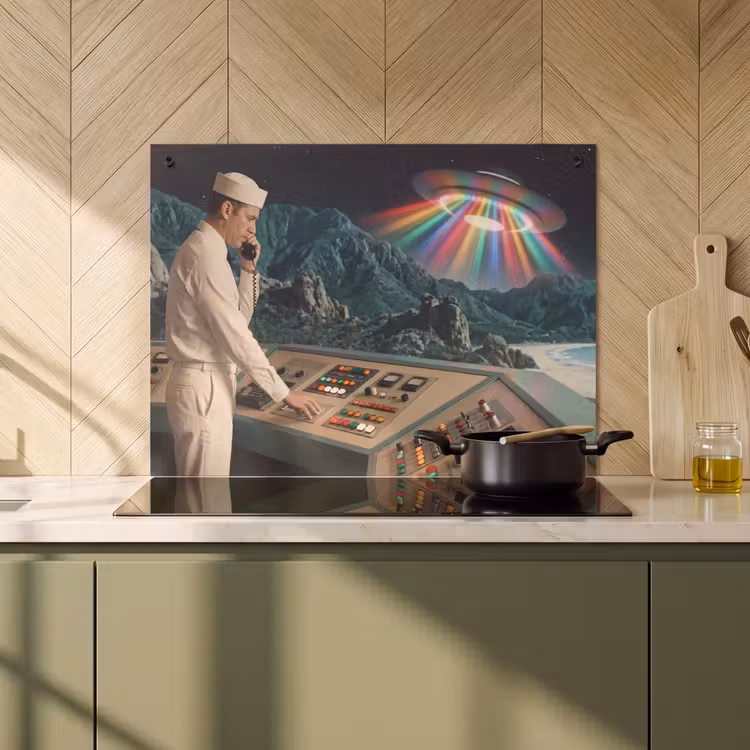 Induction Hob Cover & Splashback (2-in-1) - Man - Control Room - Beach - Man - Controlekamer - Strand Inductie beschemer met haakjes klein