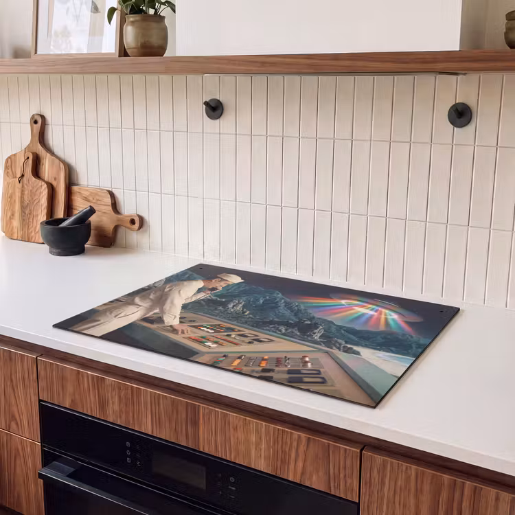 Induction Hob Cover & Splashback (2-in-1) - Man - Control Room - Beach - Man - Controlekamer - Strand Inductie beschemer met haakjes klein