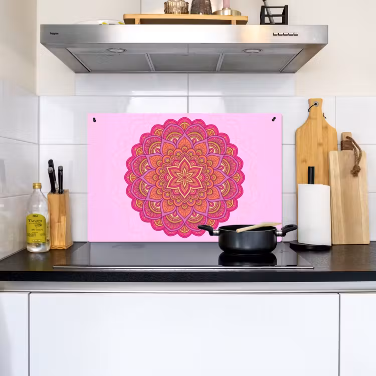 Mandala - Cirkel - Spiritueel - Oosters - Roze Inductie beschemer met haakjes klein -sfeer2