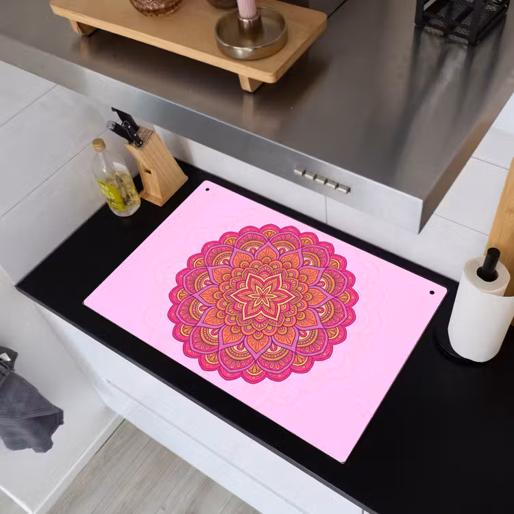 Mandala - Cirkel - Spiritueel - Oosters - Roze Inductie beschemer met haakjes klein -sfeer1