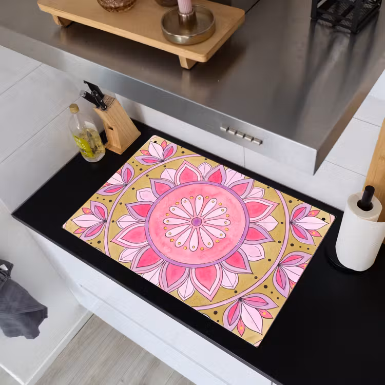 Mandala - Patroon - Kunst - Aquarel - Roze Inductie beschemer met haakjes klein -sfeer1