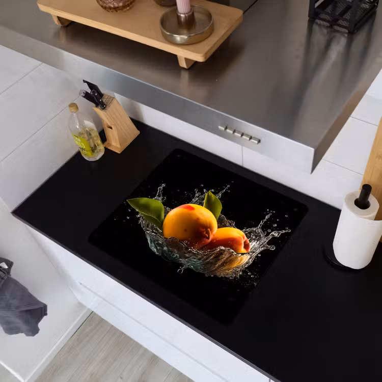Mango - Fruit - Water - Zwart - Bladeren Inductie beschemer met haakjes middel -sfeer1