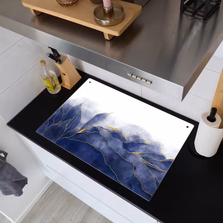 Marmer - Blauw - Marmerlook - Goud - Textuur Inductie beschemer met haakjes klein -sfeer1