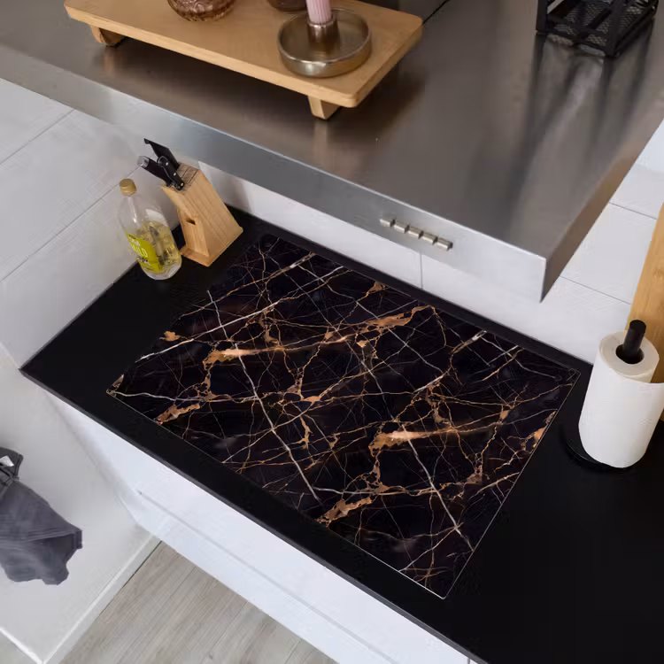 Marmer - Goud - Abstract - Zwart Inductie beschemer met haakjes klein -sfeer1