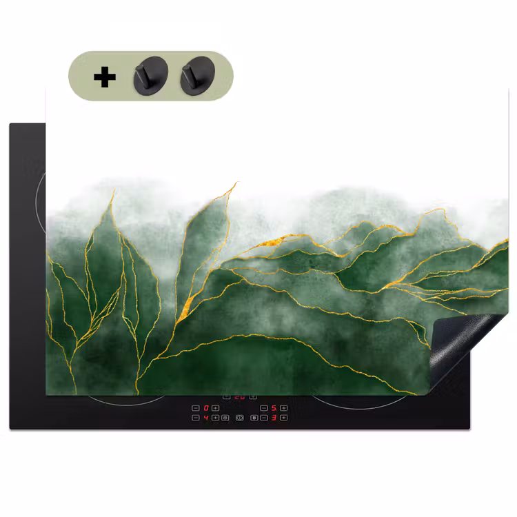 Marmer - Groen - Luxe - Goud - Marmerlook Inductie beschemer met haakjes klein -3d