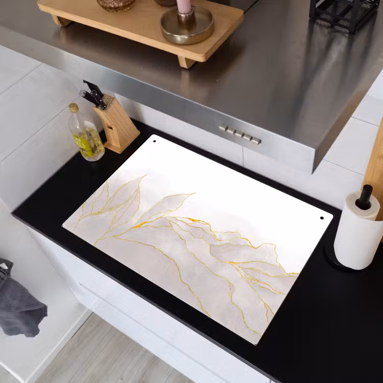 Marmerlook - Grijs - Goud - Chic - Marmer Inductie beschemer met haakjes klein -sfeer1