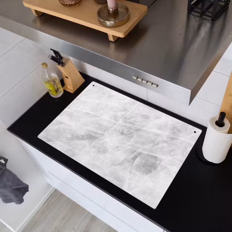 Marmer - Steen - Wit - Luxe - Marmerlook Inductie beschemer met haakjes klein -sfeer1