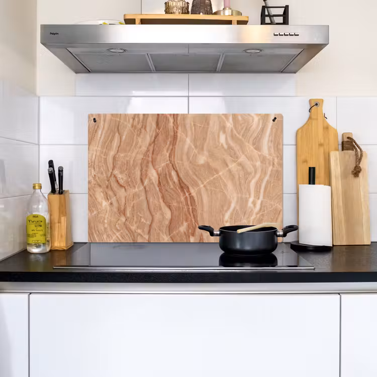 Marmer - Ader - Natuur - Abstract - Beige Inductie beschemer met haakjes klein -sfeer2