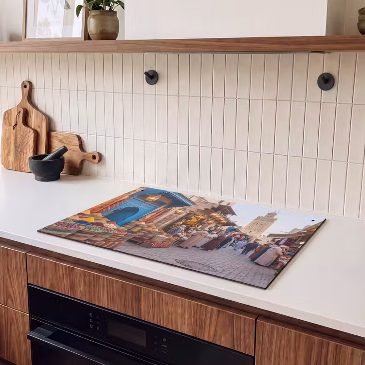 Induction Hob Cover & Splashback (2-in-1) - Market - Oriental - Colorful - Markt - Oosters - Kleurrijk Inductie beschemer met haakjes klein