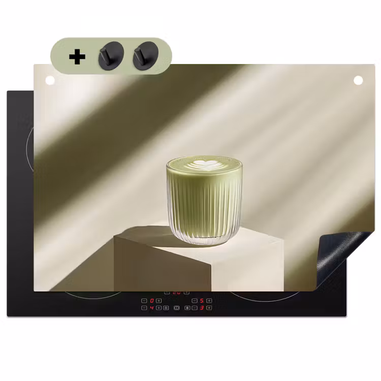 Matcha - Glas - Groen - Minimalistisch Inductie beschemer met haakjes klein -3d