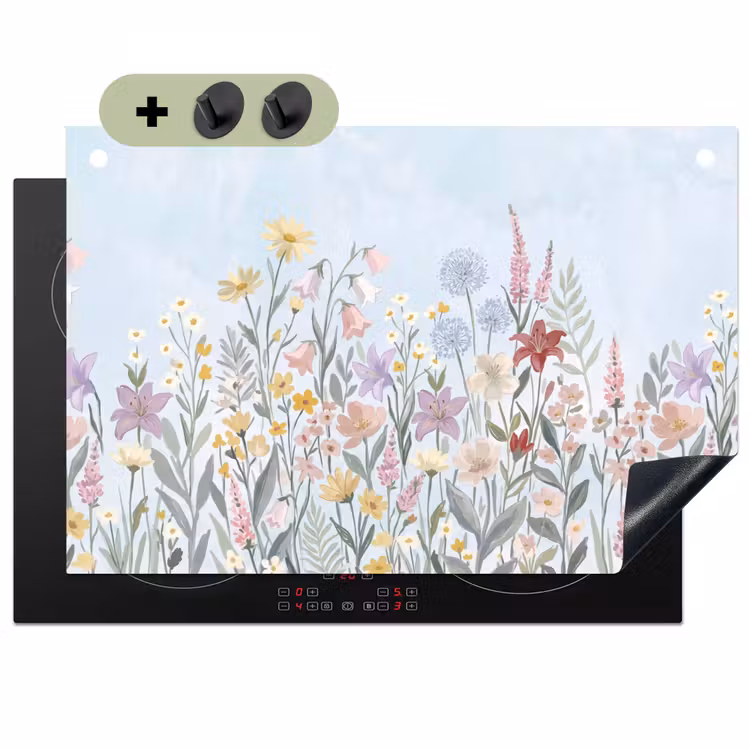 Weidebloemen - Illustratie - Kleurrijk Inductie beschemer met haakjes klein -3d