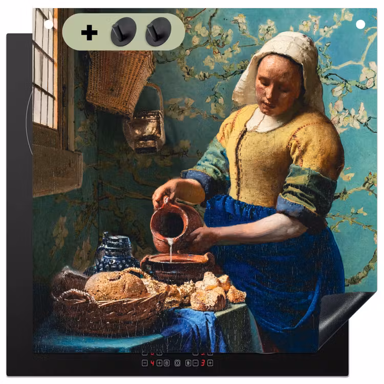 Melkmeisje - Amandelbloesem - Van Gogh - Vermeer - Schilderij - Oude meesters Inductie beschemer met haakjes middel -3d