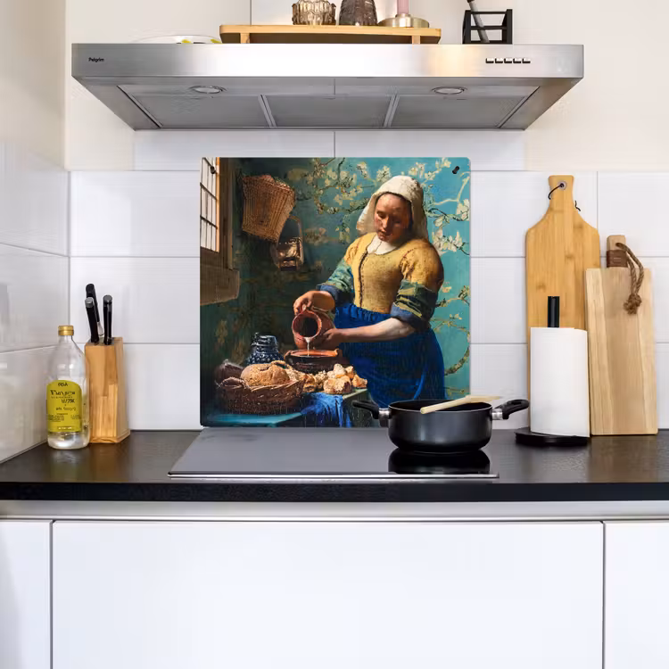 Melkmeisje - Amandelbloesem - Van Gogh - Vermeer - Schilderij - Oude meesters Inductie beschemer met haakjes middel -sfeer2