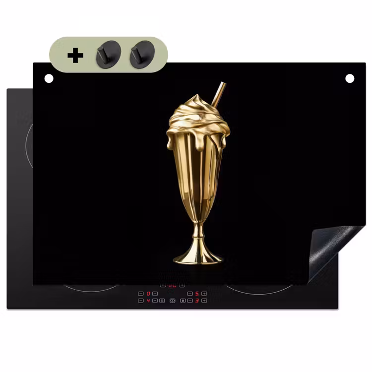 Milkshake - Goud - Drinken - Zwart Inductie beschemer met haakjes klein -3d