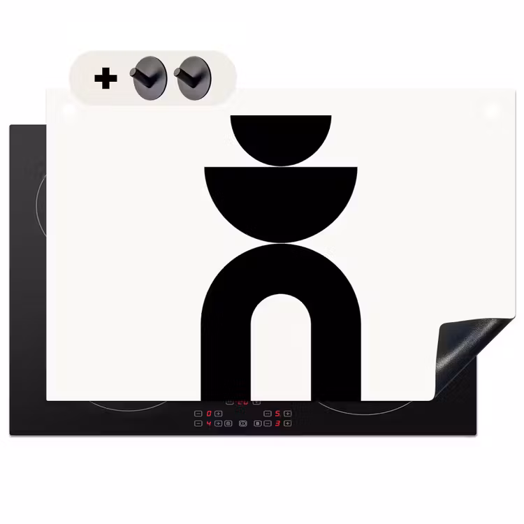 Induction Hob Cover & Splashback (2-in-1) - Minimalist - Art - White - Minimalistisch - Kunst - Wit Inductie beschemer met haakjes klein
