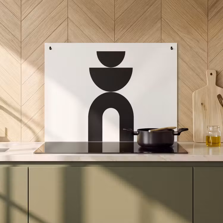 Induction Hob Cover & Splashback (2-in-1) - Minimalist - Art - White - Minimalistisch - Kunst - Wit Inductie beschemer met haakjes klein