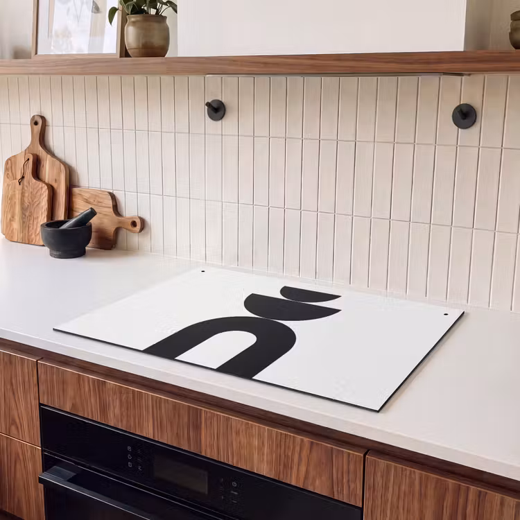 Induction Hob Cover & Splashback (2-in-1) - Minimalist - Art - White - Minimalistisch - Kunst - Wit Inductie beschemer met haakjes klein