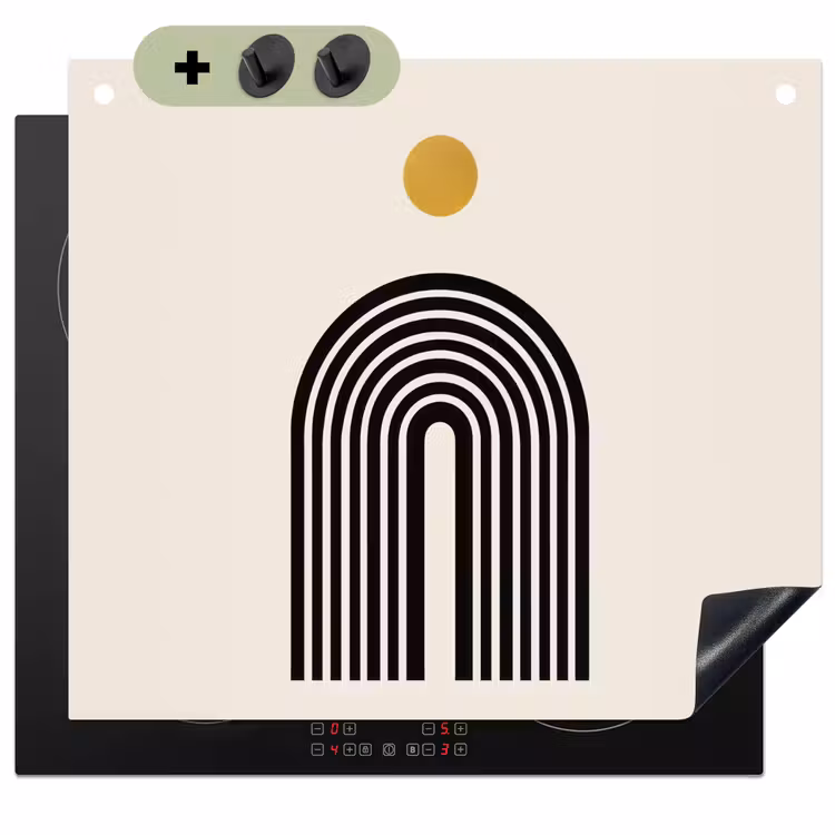 Minimalistisch - Zwarte boog - Gouden cirkel Inductie beschemer met haakjes middel -3d