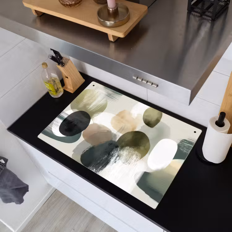 Minimalistisch - Cirkels - Penseelstreken - Beige Inductie beschemer met haakjes klein -sfeer1