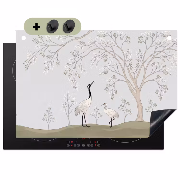 Minimalistisch - Kraanvogels - Blauw Inductie beschemer met haakjes klein -3d