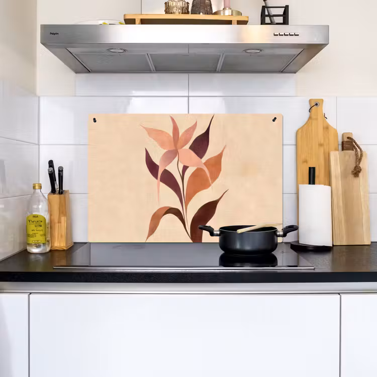 Minimalistisch - Bloem - Bladeren - Beige Inductie beschemer met haakjes klein -sfeer2