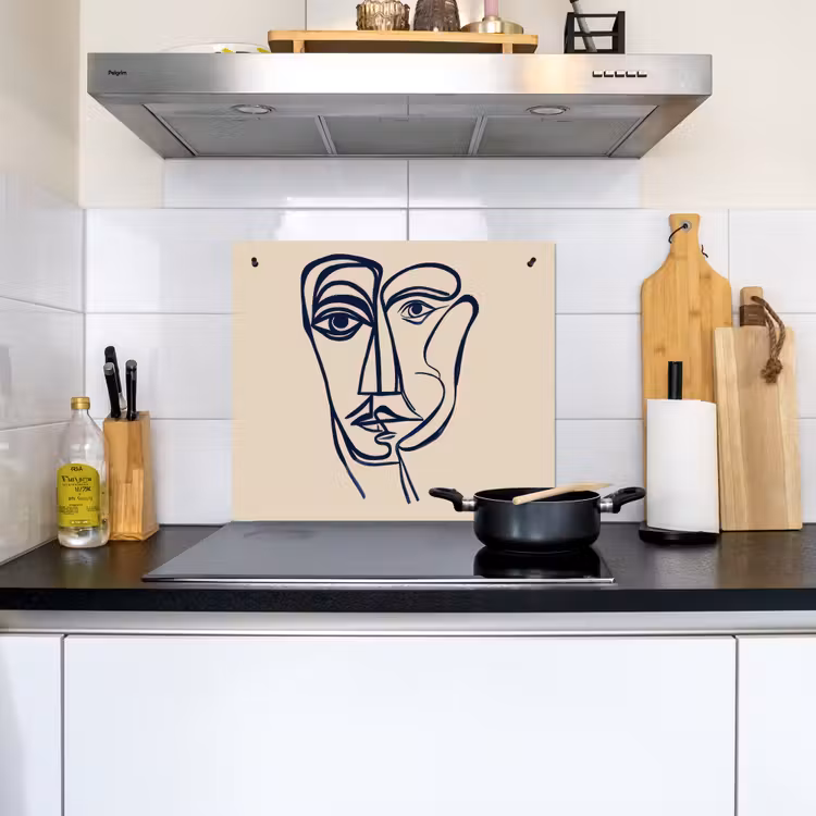 Minimalistisch - Lijnillustratie - Beige - Donkerblauw Inductie beschemer met haakjes middel -sfeer2