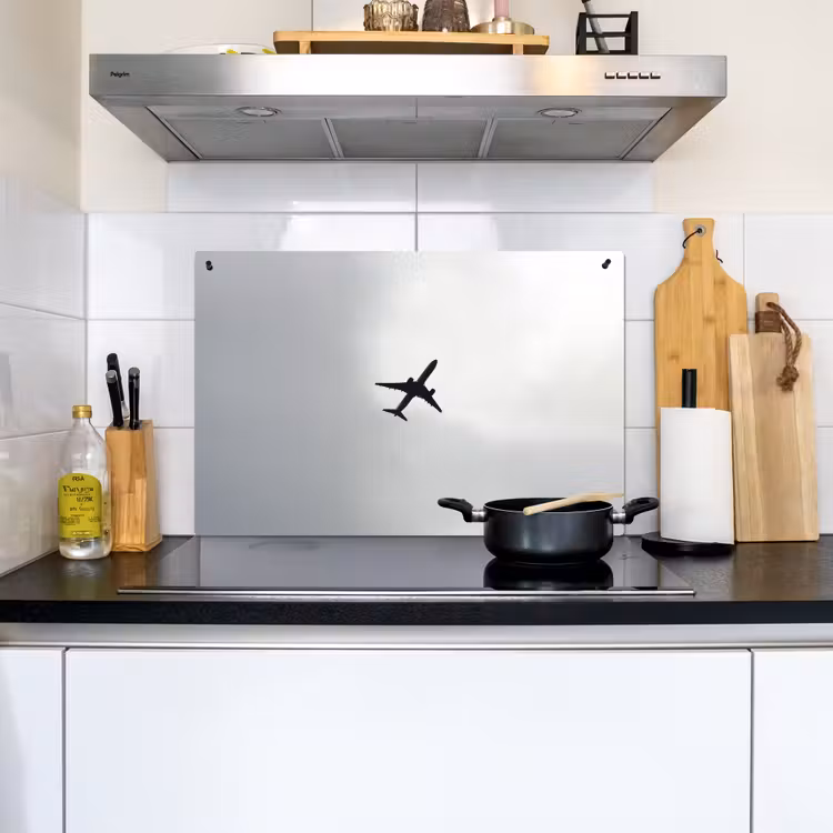 Minimalistisch - Silhouet - Zwart - Vliegtuig Inductie beschemer met haakjes klein -sfeer2