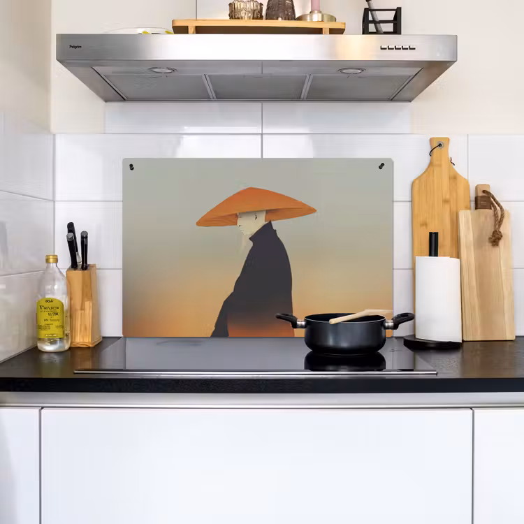 Minimalistisch - Silhouet - Oranje Inductie beschemer met haakjes klein -sfeer2