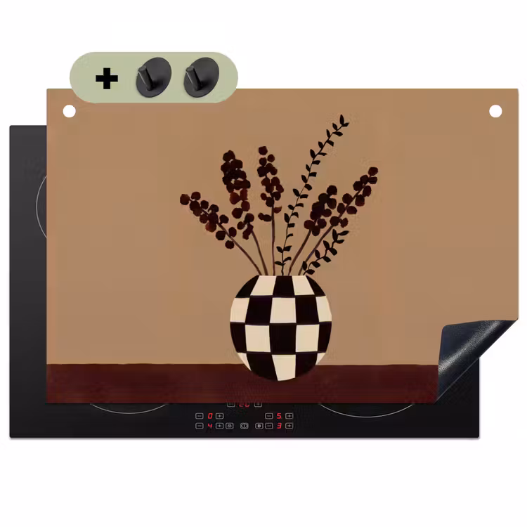 Minimalistisch - Vaas - Bloemen - Bruin Inductie beschemer met haakjes klein -3d