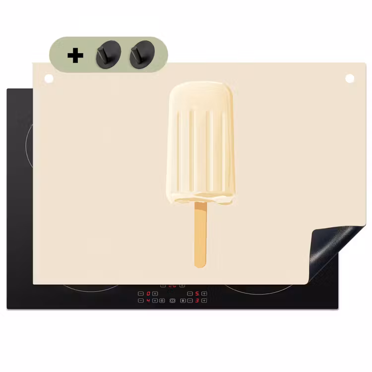 Minimalistisch - Waterijsje - Stokje - Beige Inductie beschemer met haakjes klein -3d