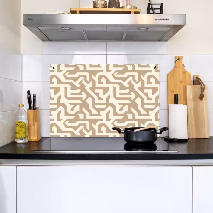 Modern - Abstract - Beige Inductie beschemer met haakjes klein 777 -sfeer2