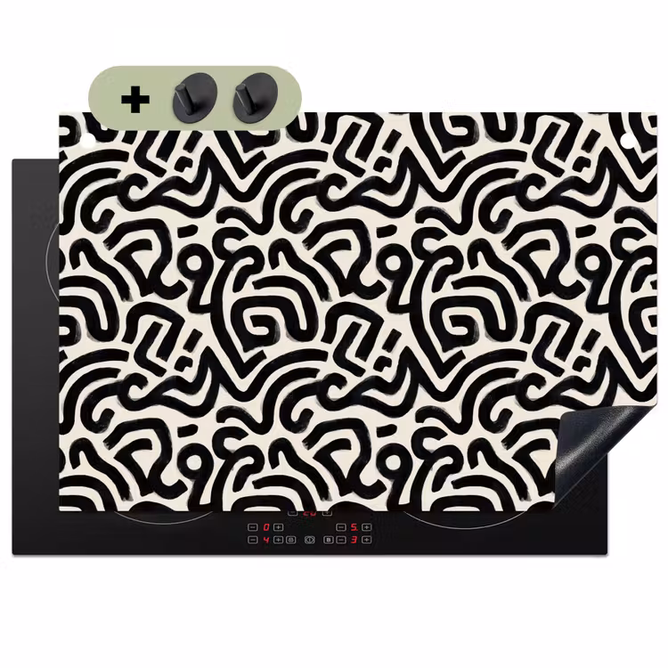 Modern - Abstract - Zwart Inductie beschemer met haakjes klein 777 -3d