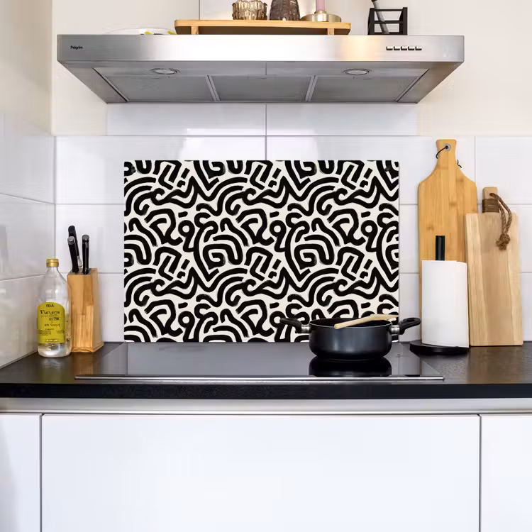 Modern - Abstract - Zwart Inductie beschemer met haakjes klein 777 -sfeer2