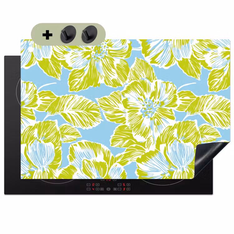Modern - Bloemen - Groen Inductie beschemer met haakjes klein 777 -3d